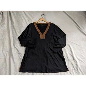 Lauren Ralph Lauren Top Black Tunic Knit  Long Sleeve Cotton Womens Size 3X
